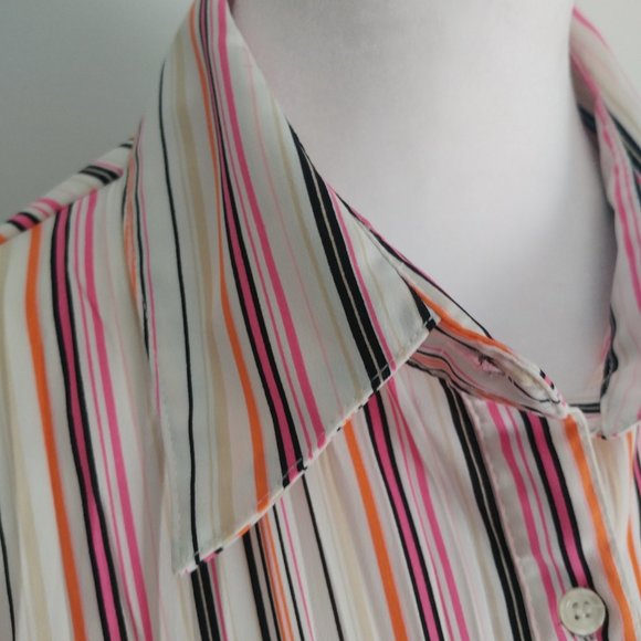 FRED DAVID Colourful Pinstriped Collared Shirt Blouse Micro Pleats Tulip Sleeves - Picture 5 of 9